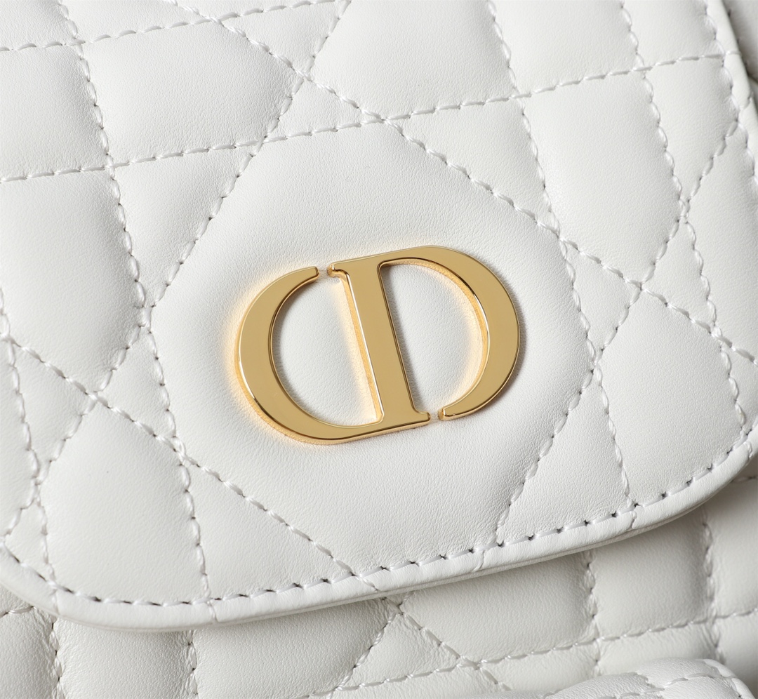 Small Dior Caro Backpack White Macrocannage Lambskin